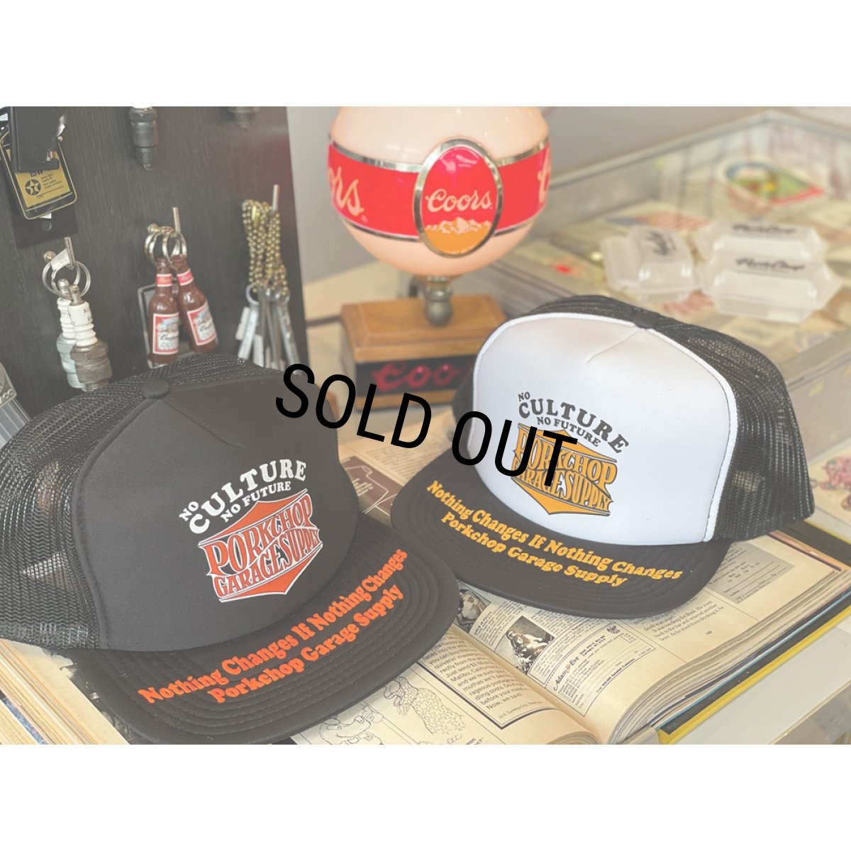 画像8: PORKCHOP/WAVE LOGO MESH CAP（WHITE/BLACK）［ウェーブロゴメッシュキャップ-25秋冬］ (8)