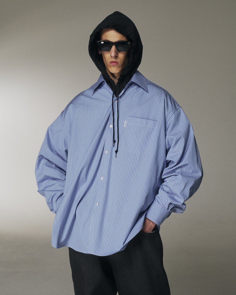 画像4: COOTIE PRODUCTIONS/Stripe Broad Oversized L/S Shirt（Blue）［ストライプブロードオーバーサイズシャツ-25秋冬］ (4)