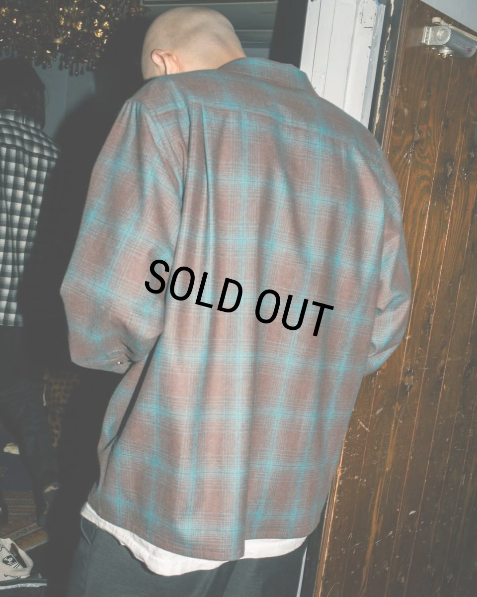 画像5: WACKO MARIA/PENDLETON / WOOL OMBRE CHECK OPEN COLLAR SHIRT（BROWN/BLUE）［ウールオンブレチェックオープンカラーシャツ-25秋冬］ (5)