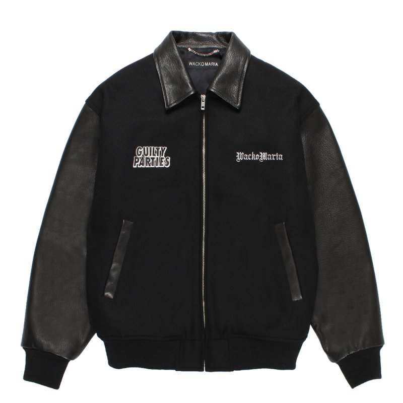 画像1: WACKO MARIA/LEATHER VARSITY JACKET（BLACK）［レザーヴァーシティJKT-25秋冬］