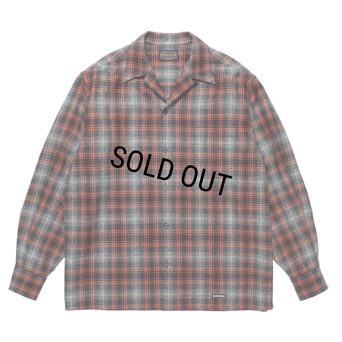 画像1: WACKO MARIA/PENDLETON / WOOL OMBRE CHECK OPEN COLLAR SHIRT（GRAY/ORANGE）［ウールオンブレチェックオープンカラーシャツ-25秋冬］ (1)