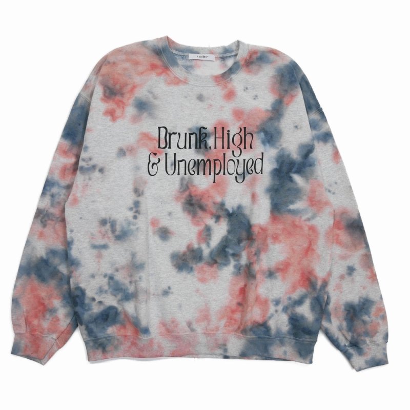 画像1: exodus/Drunk,High & Unemployed TIE DYE SWEAT（GREY/ORANGE）［タイダイクルーネックスウェット-25秋冬］