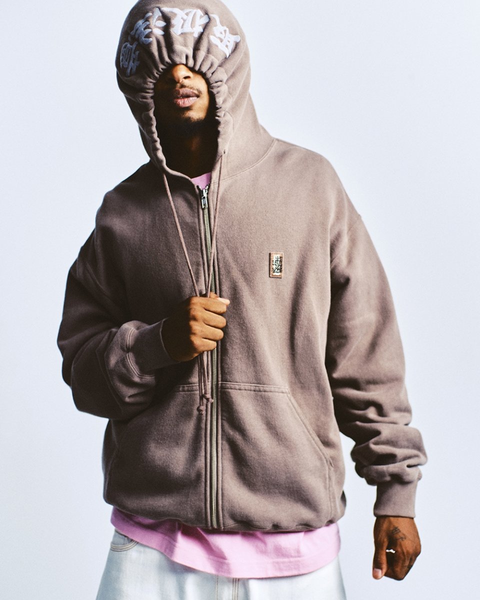 画像3: BlackEyePatch/REFLECTOR EMBROIDERED SMALL HWC ZIP HOODIE（BROWN） (3)