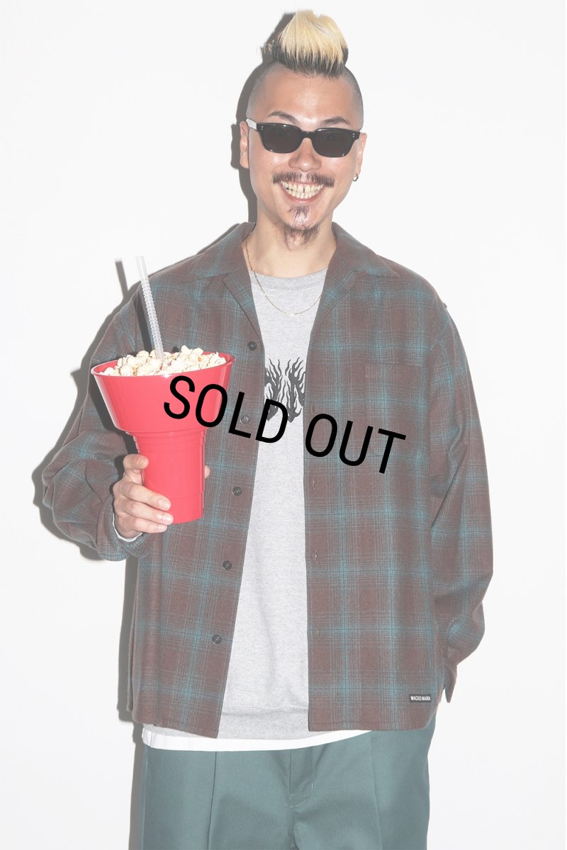 画像3: WACKO MARIA/PENDLETON / WOOL OMBRE CHECK OPEN COLLAR SHIRT（BROWN/BLUE）［ウールオンブレチェックオープンカラーシャツ-25秋冬］ (3)