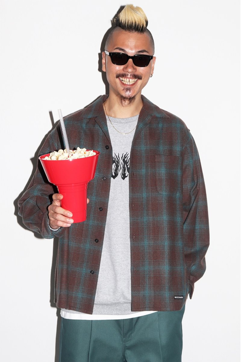 画像3: WACKO MARIA/PENDLETON / WOOL OMBRE CHECK OPEN COLLAR SHIRT（BROWN/BLUE）［ウールオンブレチェックオープンカラーシャツ-25秋冬］