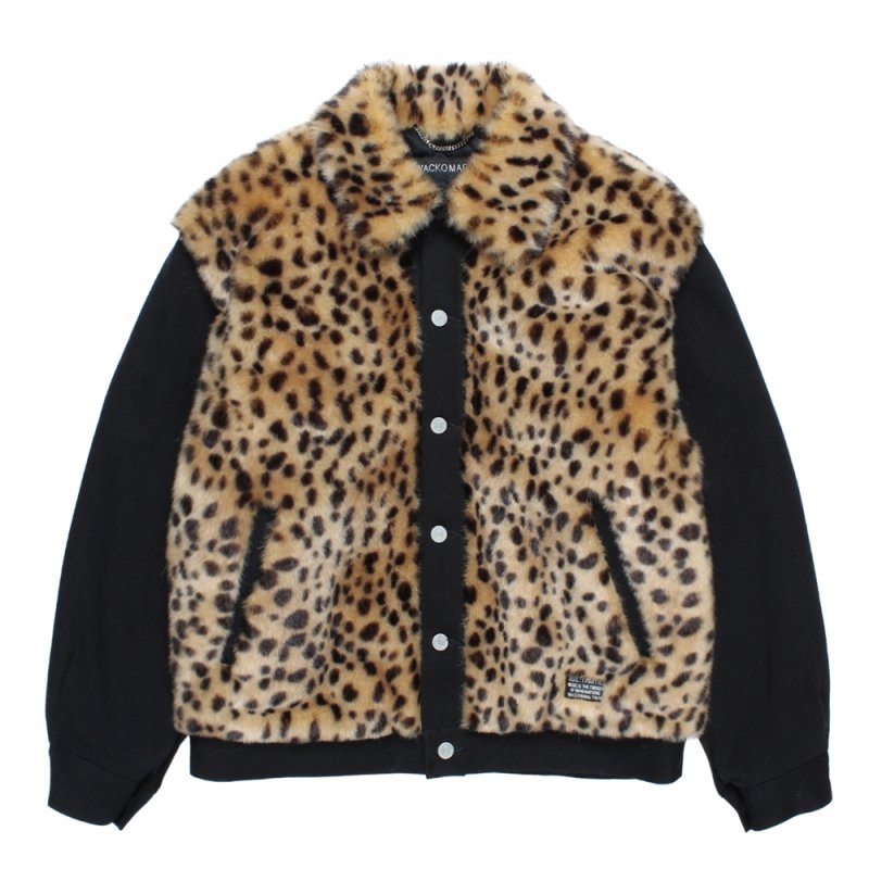 画像1: WACKO MARIA/FAUX LEOPARD FUR DENIM GRIZZLY JACKET（BLACK）［レオパードファーデニムグリズリーJKT-25秋冬］