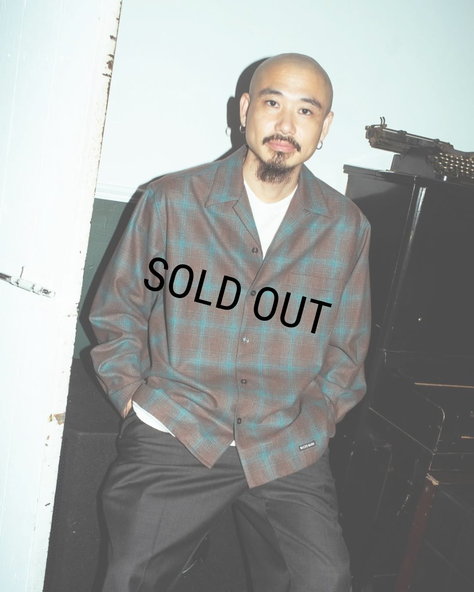 画像4: WACKO MARIA/PENDLETON / WOOL OMBRE CHECK OPEN COLLAR SHIRT（BROWN/BLUE）［ウールオンブレチェックオープンカラーシャツ-25秋冬］ (4)