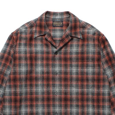 画像2: WACKO MARIA/PENDLETON / WOOL OMBRE CHECK OPEN COLLAR SHIRT（GRAY/ORANGE）［ウールオンブレチェックオープンカラーシャツ-25秋冬］