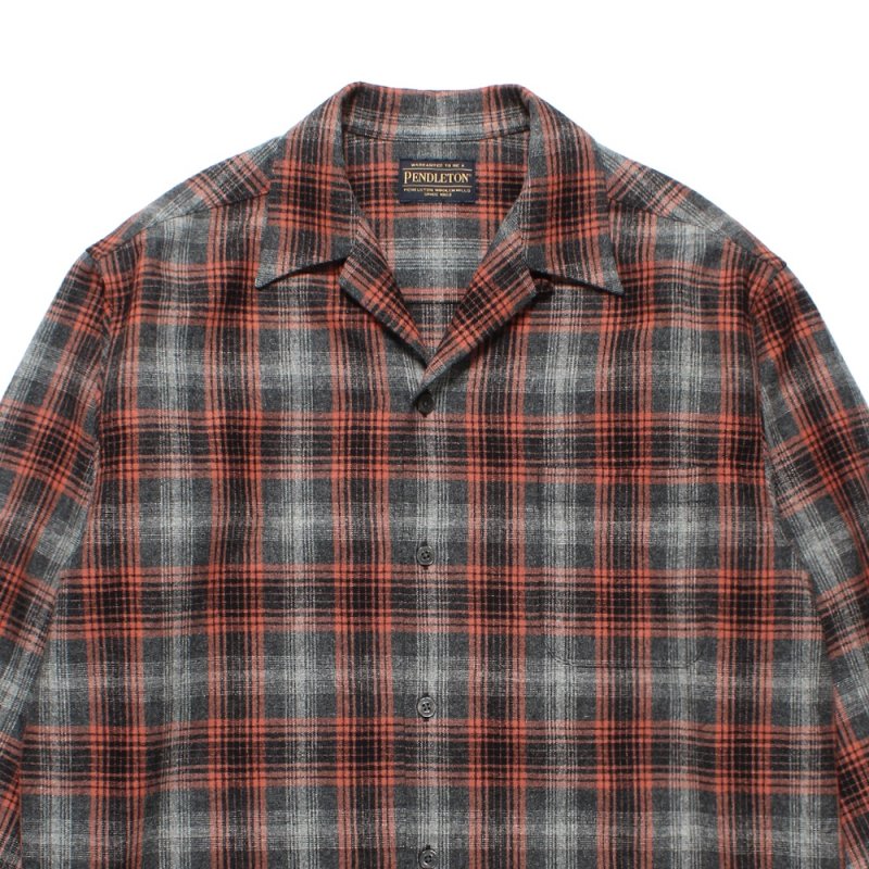 画像2: WACKO MARIA/PENDLETON / WOOL OMBRE CHECK OPEN COLLAR SHIRT（GRAY/ORANGE）［ウールオンブレチェックオープンカラーシャツ-25秋冬］