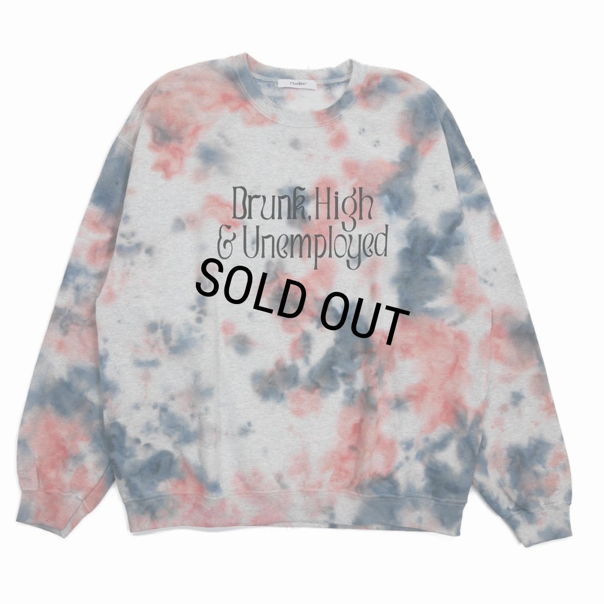 画像1: exodus/Drunk,High & Unemployed TIE DYE SWEAT（GREY/ORANGE）［タイダイクルーネックスウェット-25秋冬］ (1)
