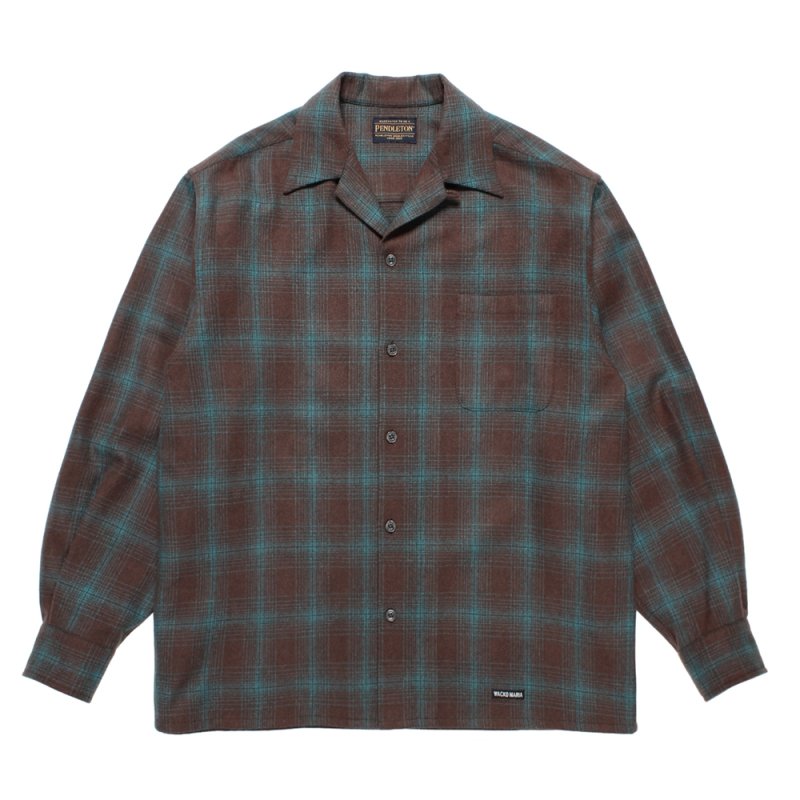 画像1: WACKO MARIA/PENDLETON / WOOL OMBRE CHECK OPEN COLLAR SHIRT（BROWN/BLUE）［ウールオンブレチェックオープンカラーシャツ-25秋冬］