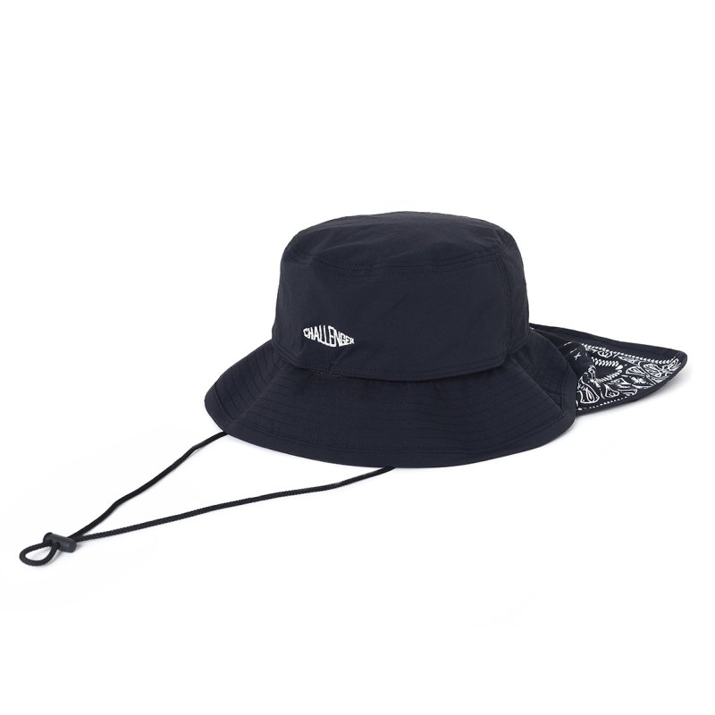 画像1: CHALLENGER/BANDANA BEACH HAT（BLACK）［バンダナビーチハット-26春夏］