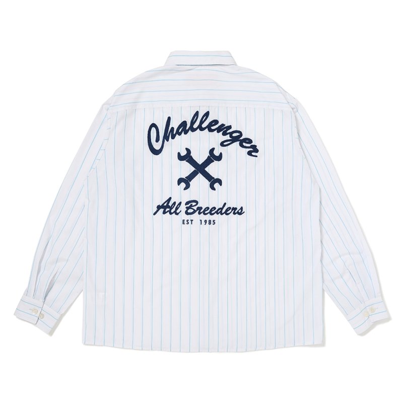 画像2: CHALLENGER/L/S STRIPE MECHANIC SHIRT（WHITE）［ストライプメカニックシャツ-26春夏］