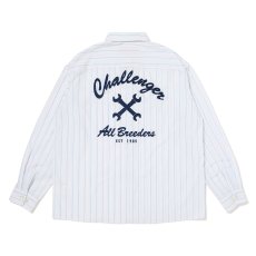 画像1: CHALLENGER/L/S STRIPE MECHANIC SHIRT（WHITE）［ストライプメカニックシャツ-26春夏］ (1)
