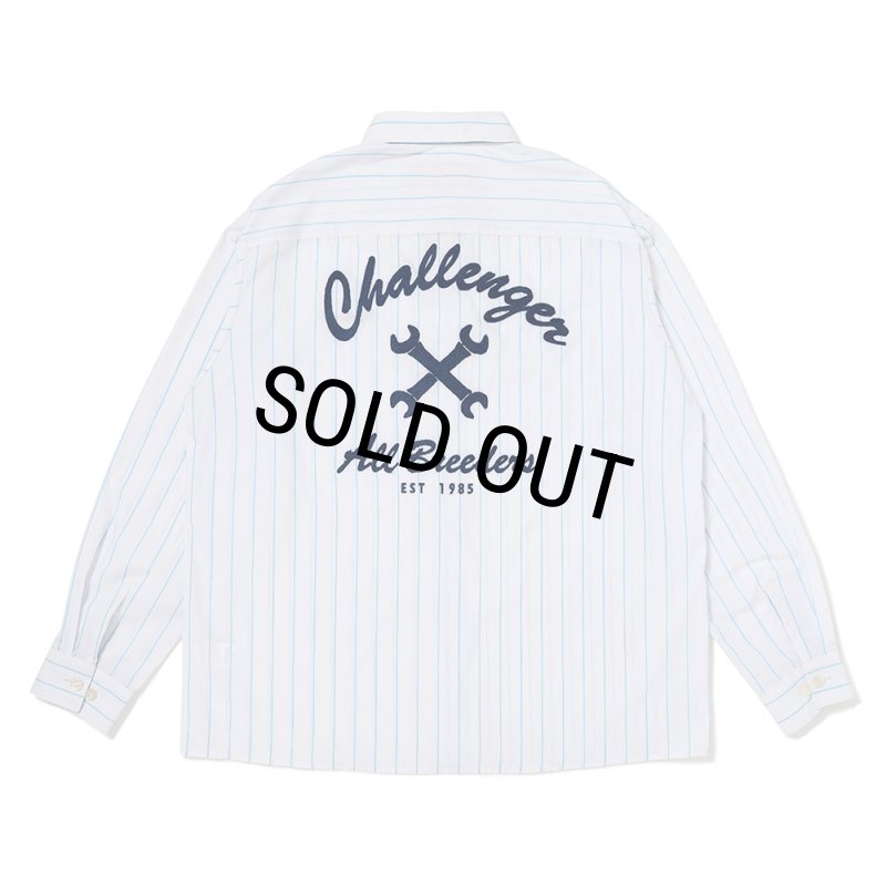 あ*お様 CHALLENGER 長袖シャツ CHALLENGER/L/S STRIPE MECHANIC SHIRT（WHITE）［ストライプ