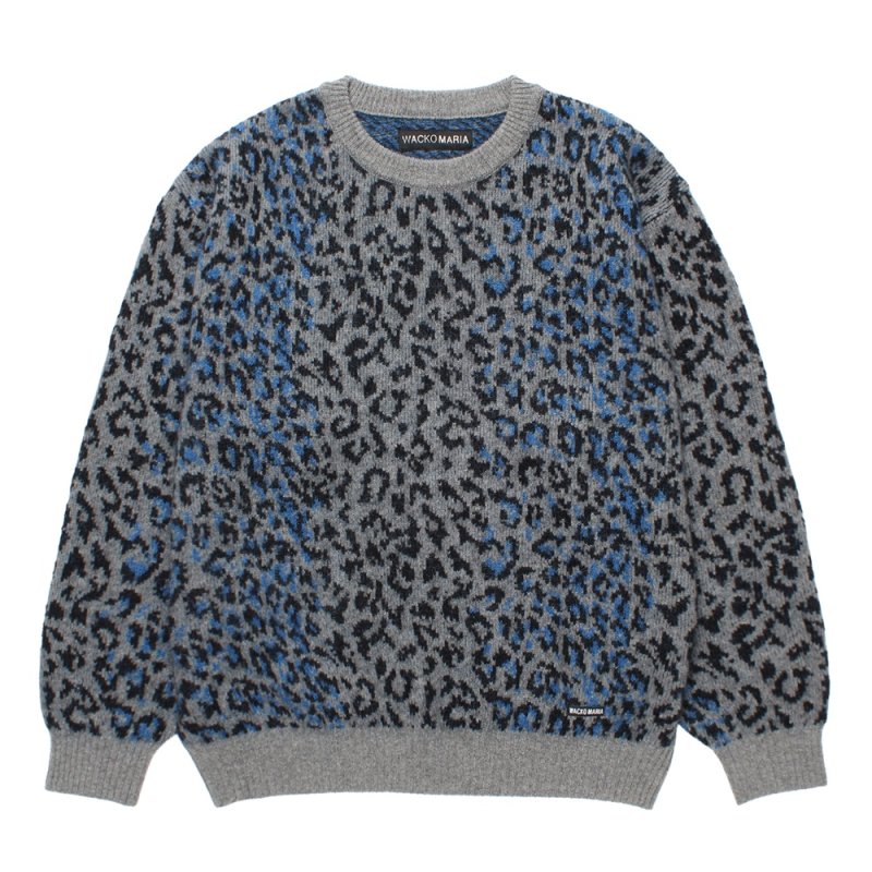 画像1: WACKO MARIA/LEOPARD MOHAIR JACQUARD KNIT SWEATER（GRAY）［レオパードモヘアセーター-25秋冬］