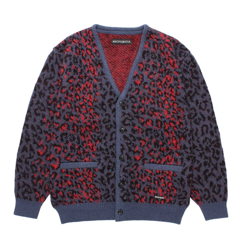 画像1: WACKO MARIA/LEOPARD MOHAIR JACQUARD KNIT CARDIGAN（NAVY）［レオパードモヘアカーディガン-25秋冬］