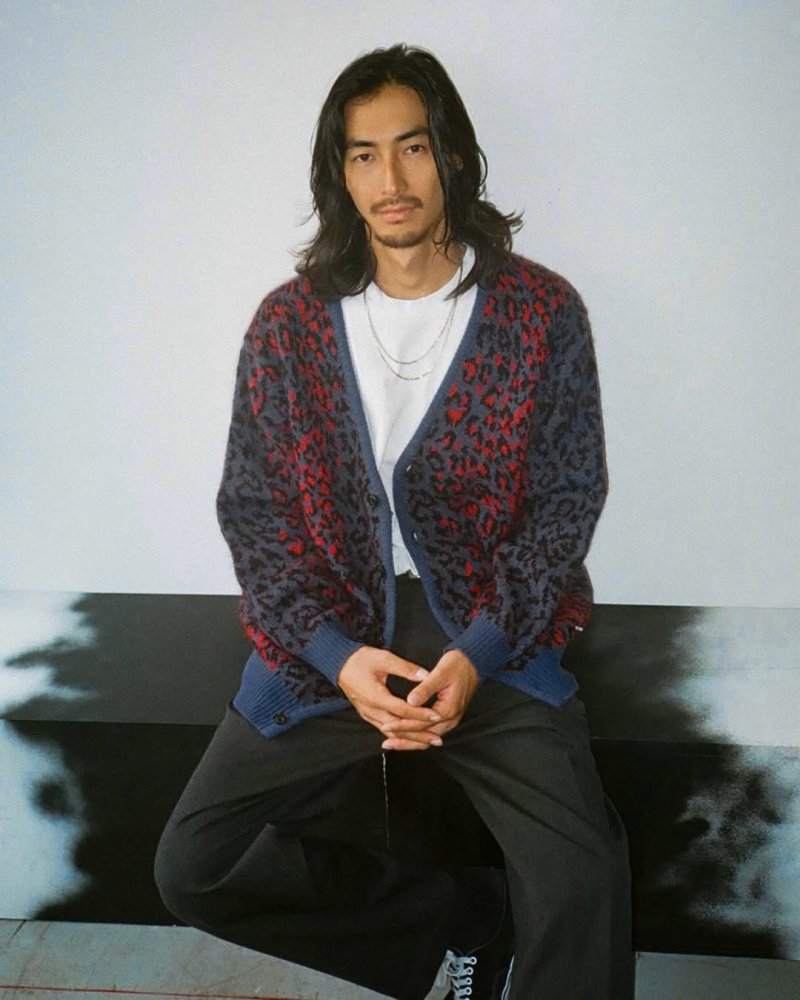 画像3: WACKO MARIA/LEOPARD MOHAIR JACQUARD KNIT CARDIGAN（NAVY）［レオパードモヘアカーディガン-25秋冬］