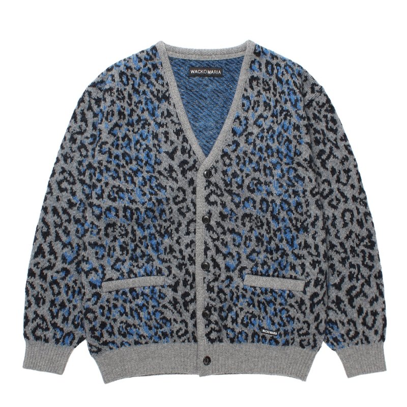 画像1: WACKO MARIA/LEOPARD MOHAIR JACQUARD KNIT CARDIGAN（GRAY）［レオパードモヘアカーディガン-25秋冬］
