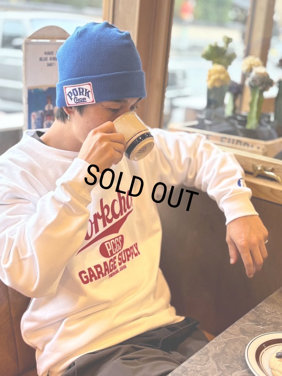 画像4: PORKCHOP/SQUARE WAPPEN BEANIE CAP（BLUE）［スクエアワッペンビーニーキャップ-25秋冬］ (4)