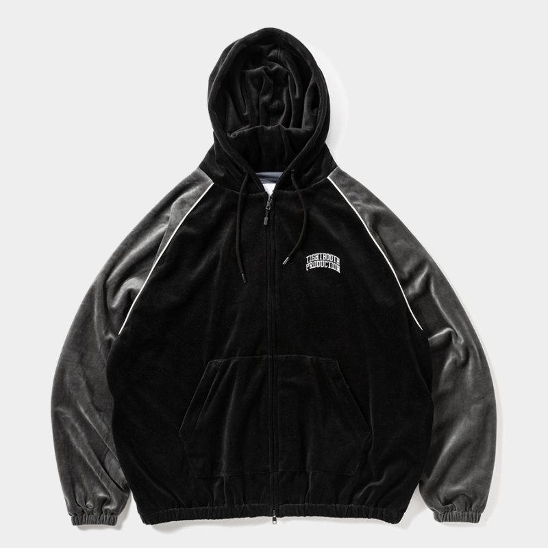 画像1: TIGHTBOOTH/VELOUR PIPING HOODED JKT（Black）［ベロアパイピングフードJKT-25秋冬］