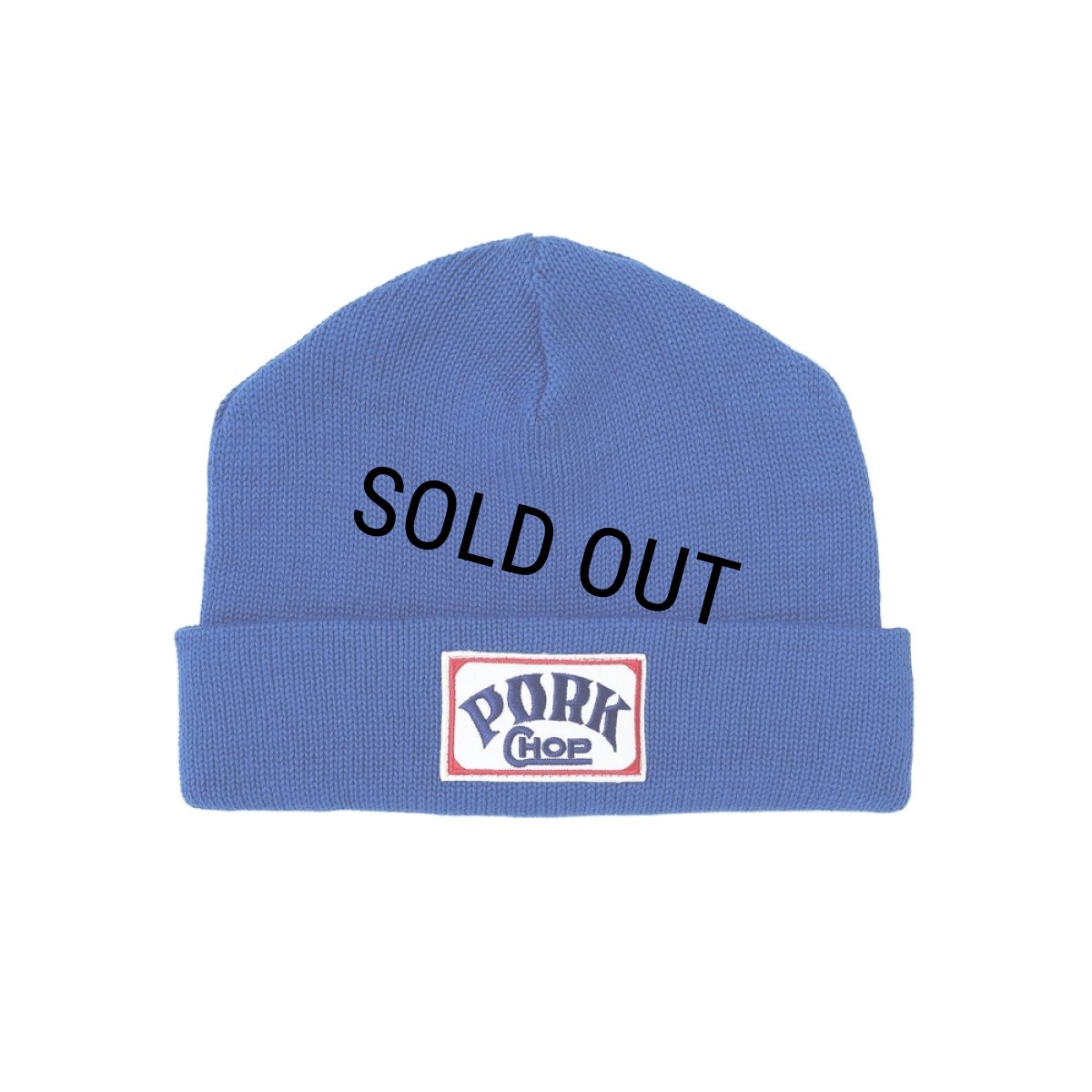 画像1: PORKCHOP/SQUARE WAPPEN BEANIE CAP（BLUE）［スクエアワッペンビーニーキャップ-25秋冬］ (1)