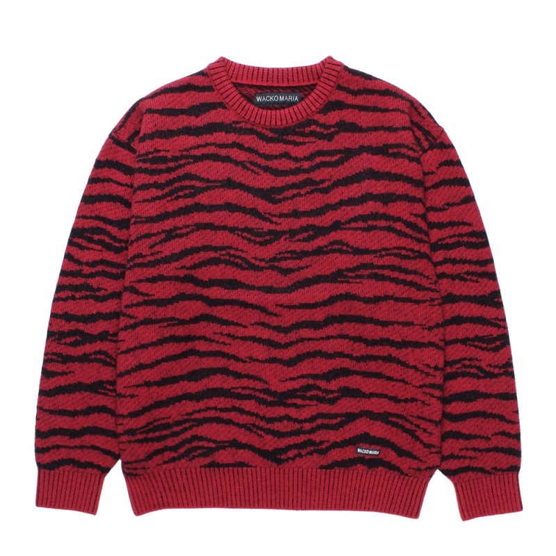 画像1: WACKO MARIA/TIGER MOHAIR JACQUARD KNIT SWEATER（RED）［タイガーモヘアセーター-25秋冬］