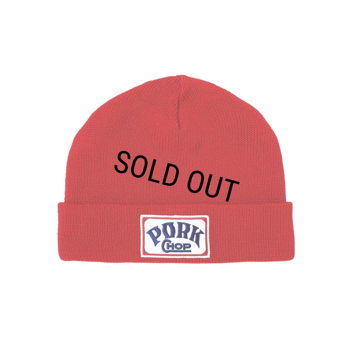 画像1: PORKCHOP/SQUARE WAPPEN BEANIE CAP（RED）［スクエアワッペンビーニーキャップ-25秋冬］ (1)