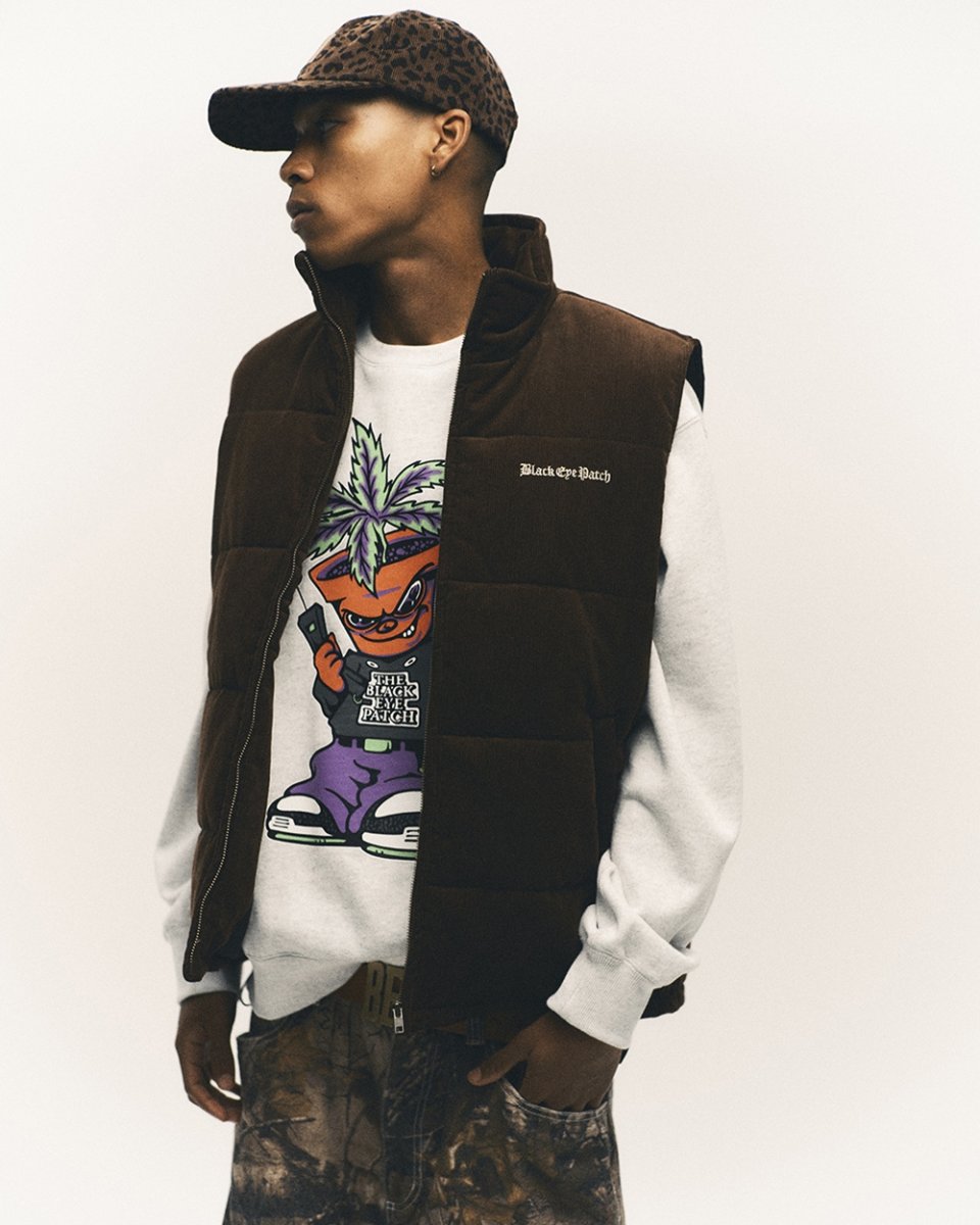 画像3: BlackEyePatch/OE LOGO CORDUROY PUFFER VEST（BLACK） (3)