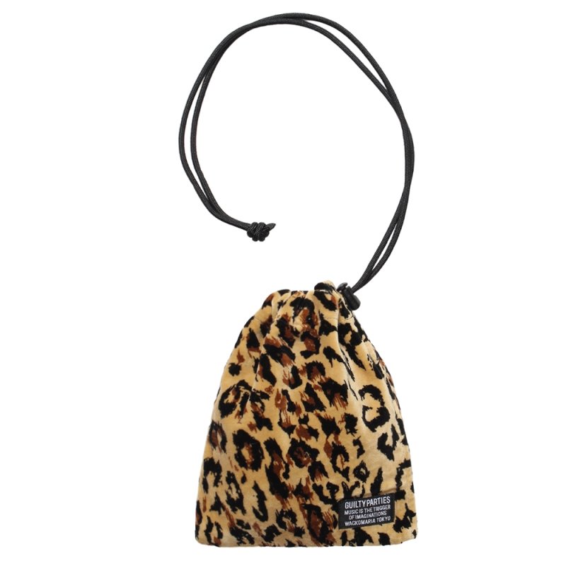 画像1: WACKO MARIA/LEOPARD VELOUR DRAWSTRING BAG（BEIGE）［レオパードベロアドローストリングバッグ-25秋冬］