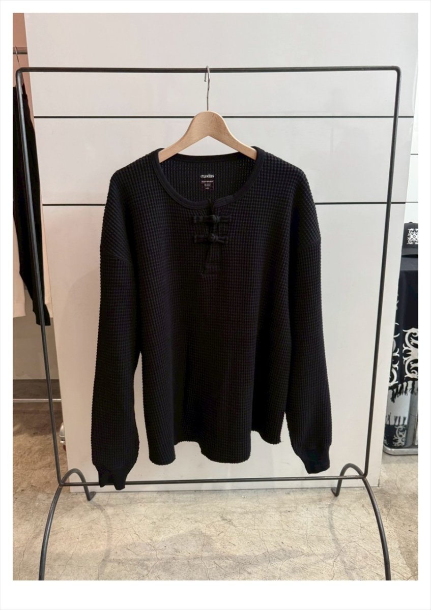 画像2: exodus/ORIENTAL HENRY NECK SHIRT（BLACK）［オリエンタルヘンリーネックサーマル-25秋冬］ (2)