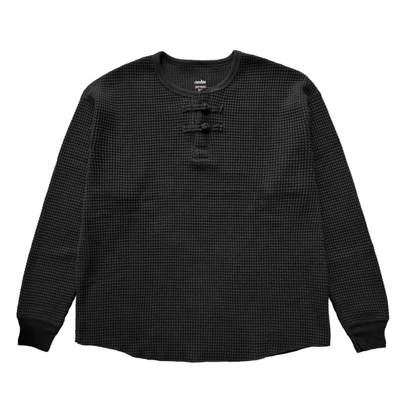 画像1: exodus/ORIENTAL HENRY NECK SHIRT（BLACK）［オリエンタルヘンリーネックサーマル-25秋冬］