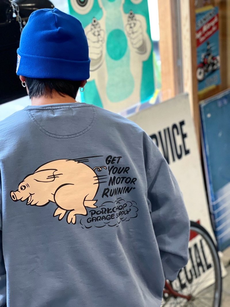 画像3: PORKCHOP/RUNNING LOGO SWEAT（BLUE GRAY）［ランニングロゴスウェット-25秋冬］