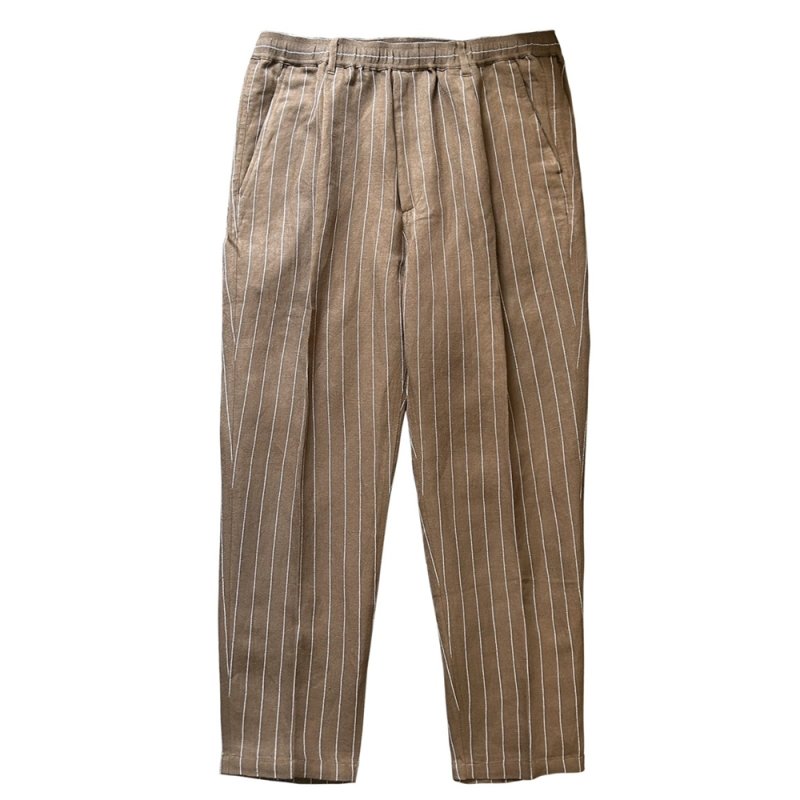 画像1: exodus/RAYON/HEMP PINSTRIPE EASY PANTS（BROWN/WHITE）［ピンストライプイージーパンツ-25秋冬］