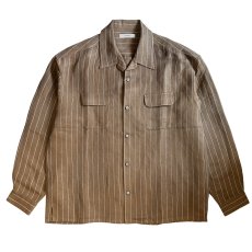 画像1: exodus/RAYON/HEMP PINSTRIPE OPEN COLLAR SHIRT（BROWN/WHITE）［ピンストライプオープンカラーシャツ-25秋冬］ (1)