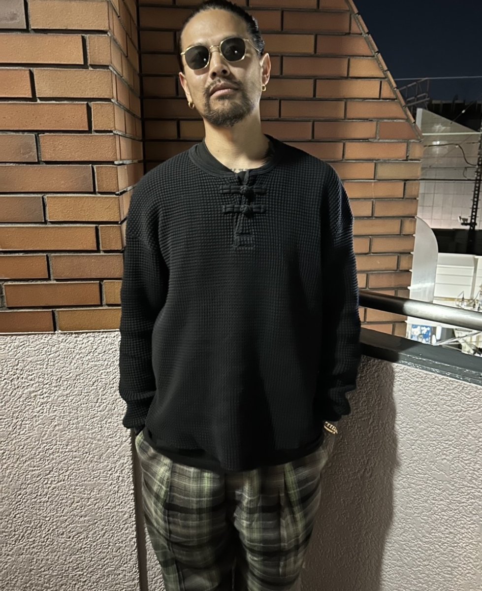 画像3: exodus/ORIENTAL HENRY NECK SHIRT（BLACK）［オリエンタルヘンリーネックサーマル-25秋冬］ (3)