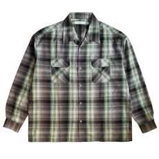 画像1: exodus/HEAVY WEIGHT RAYON OMBRE CHECK OPEN COLLAR SHIRT（BROWN/GREEN）［オンブレチェックオープンカラーシャツ-25秋冬］ (1)