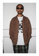 画像3: exodus/RAYON/HEMP PINSTRIPE OPEN COLLAR SHIRT（BROWN/WHITE）［ピンストライプオープンカラーシャツ-25秋冬］ (3)