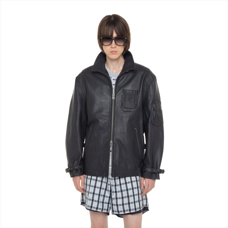 画像2: DAIRIKU/MIllitary Leather Flight Jacket（Navy/Black）［ミリタリーレザーフライトJKT-26春夏］
