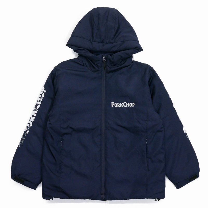 画像1: PORKCHOP/BURNING LOGO HOODED JKT（NAVY）［バーニングロゴフーデッドJKT-25秋冬］