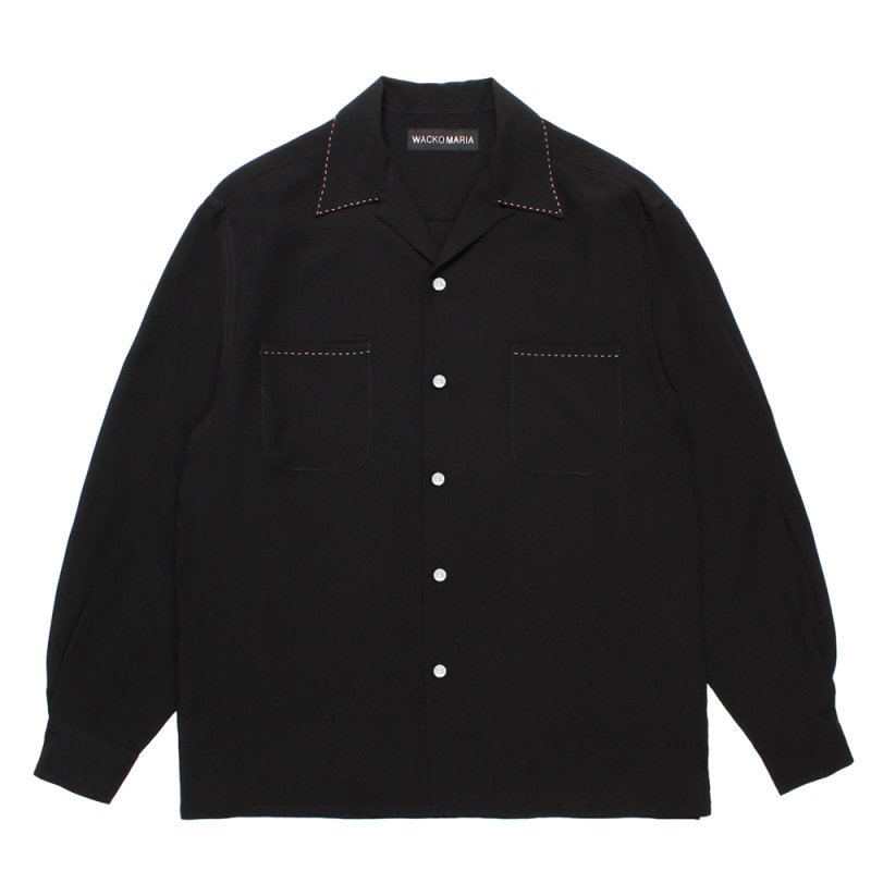 画像1: WACKO MARIA/50'S OPEN COLLAR SHIRT（BLACK）［ピンポイントステッチ50'Sオープンカラーシャツ-26春夏］