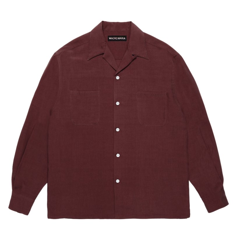 画像1: WACKO MARIA/50'S OPEN COLLAR SHIRT（BURGUNDY）［ピンポイントステッチ50'Sオープンカラーシャツ-26春夏］