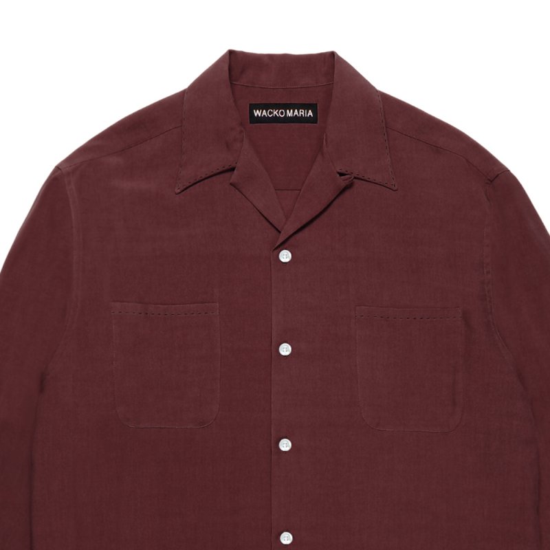 画像2: WACKO MARIA/50'S OPEN COLLAR SHIRT（BURGUNDY）［ピンポイントステッチ50'Sオープンカラーシャツ-26春夏］