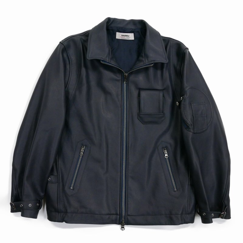 画像1: DAIRIKU/MIllitary Leather Flight Jacket（Navy/Black）［ミリタリーレザーフライトJKT-26春夏］