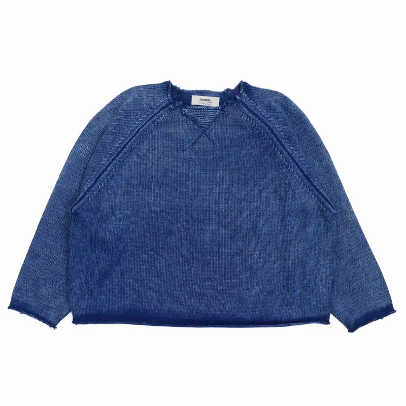 画像1: DAIRIKU/Vintage Washed Pullover Knit Sweater（Indigo）［ヴィンテージウォッシュドニットセーター-26春夏］