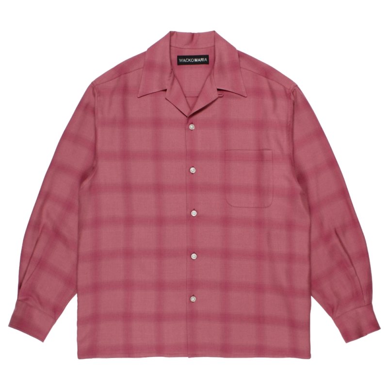 画像1: WACKO MARIA/OMBRE CHECK OPEN COLLAR SHIRT（PINK）［オンブレチェックオープンカラーシャツ-26春夏］