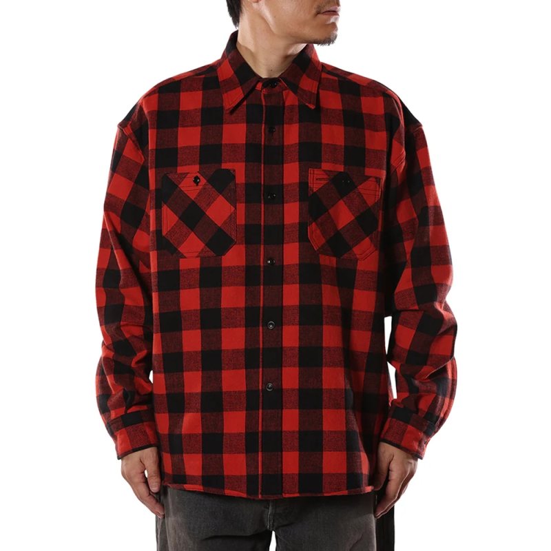 画像3: CALEE/VINTAGE TYPE BLOCK CHECK SH（BLACK/RED）［ブロックチェックシャツ-26春夏］