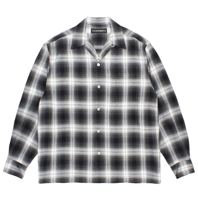 画像1: WACKO MARIA/OMBRE CHECK OPEN COLLAR SHIRT（GRAY）［オンブレチェックオープンカラーシャツ-26春夏］
