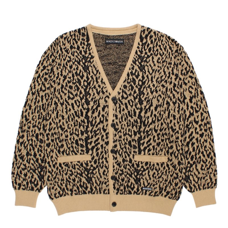 画像1: WACKO MARIA/LEOPARD JACQUARD KNIT CARDIGAN（LIGHT BROWN）［レオパードジャガードニットカーディガン-26春夏］