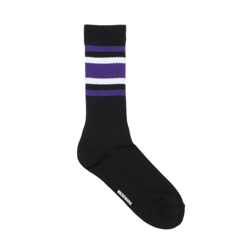 画像1: WACKO MARIA/SPORTS SOCKS（BLACK/PURPLE）［スポーツソックス-26春夏］